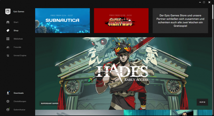 Die Startseite des Epic Games Store ist noch sehr übersichtlich. (Bild: Epic Games/Screenshot: Golem.de)
